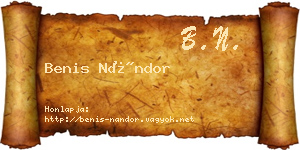 Benis Nándor névjegykártya