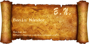 Benis Nándor névjegykártya